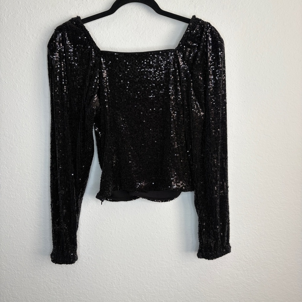 NWT Express Sequin Long Sleeve Top Sweetheart Neckline Ruched Front Size M - Picture 7 of 10